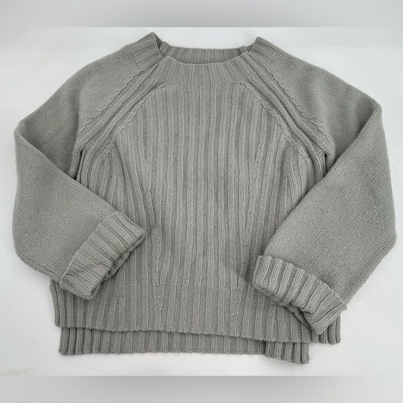 Vince Raglan Ribbed Wool And Cashmere Crew Grey Sweater - Picture 3 of 11